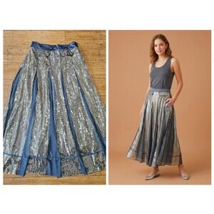 Soft Surroundings Sequin Midi Skirt Women Small Blue Silver Festival Fairycore